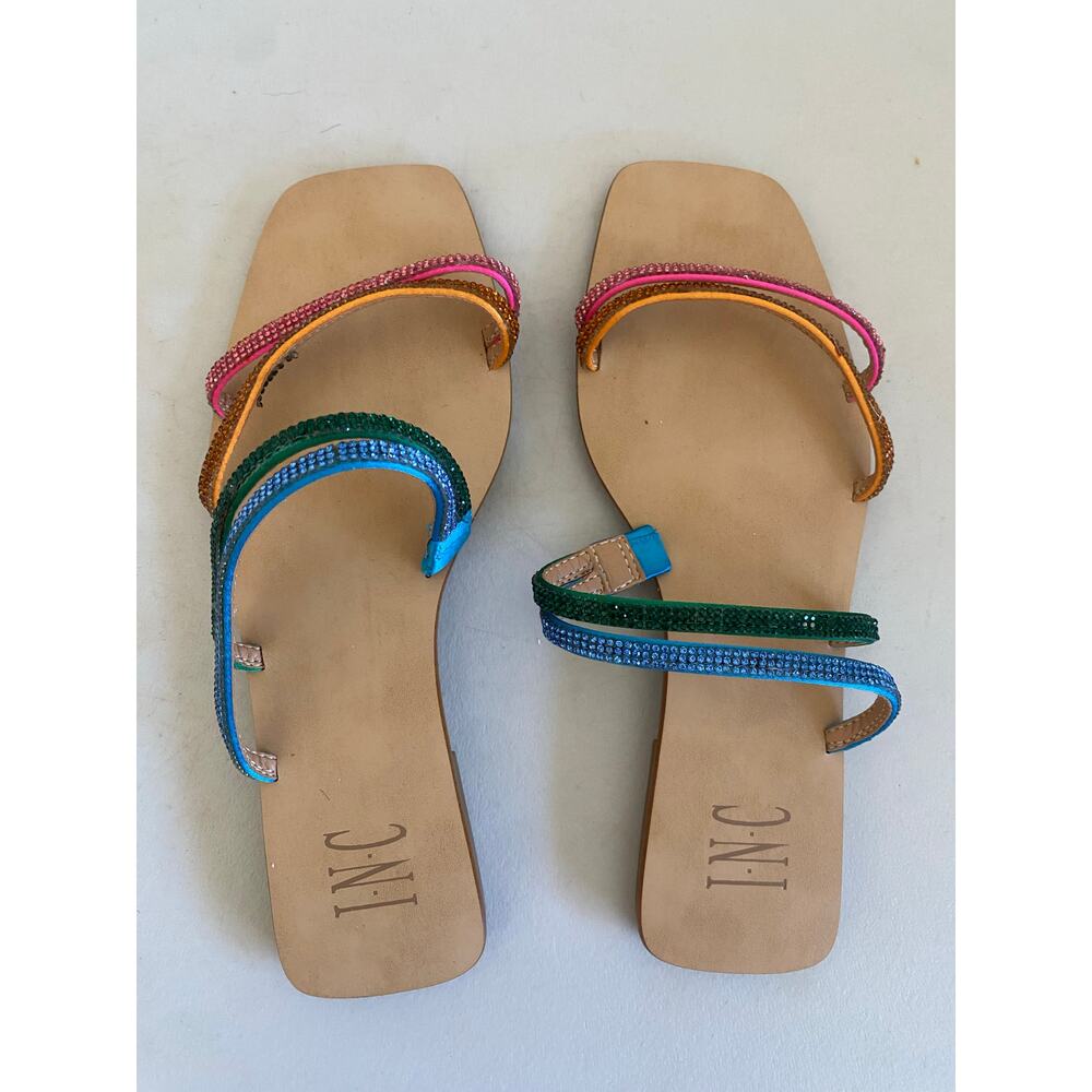 INC Rainbow Rhinestone square toe sandals 8.5